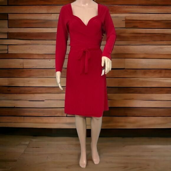 Norma Kamali Sweetheart Dress M True Wrap Red Slinky Knit Long Sleeve NEW Flowy. - Picture 15 of 16